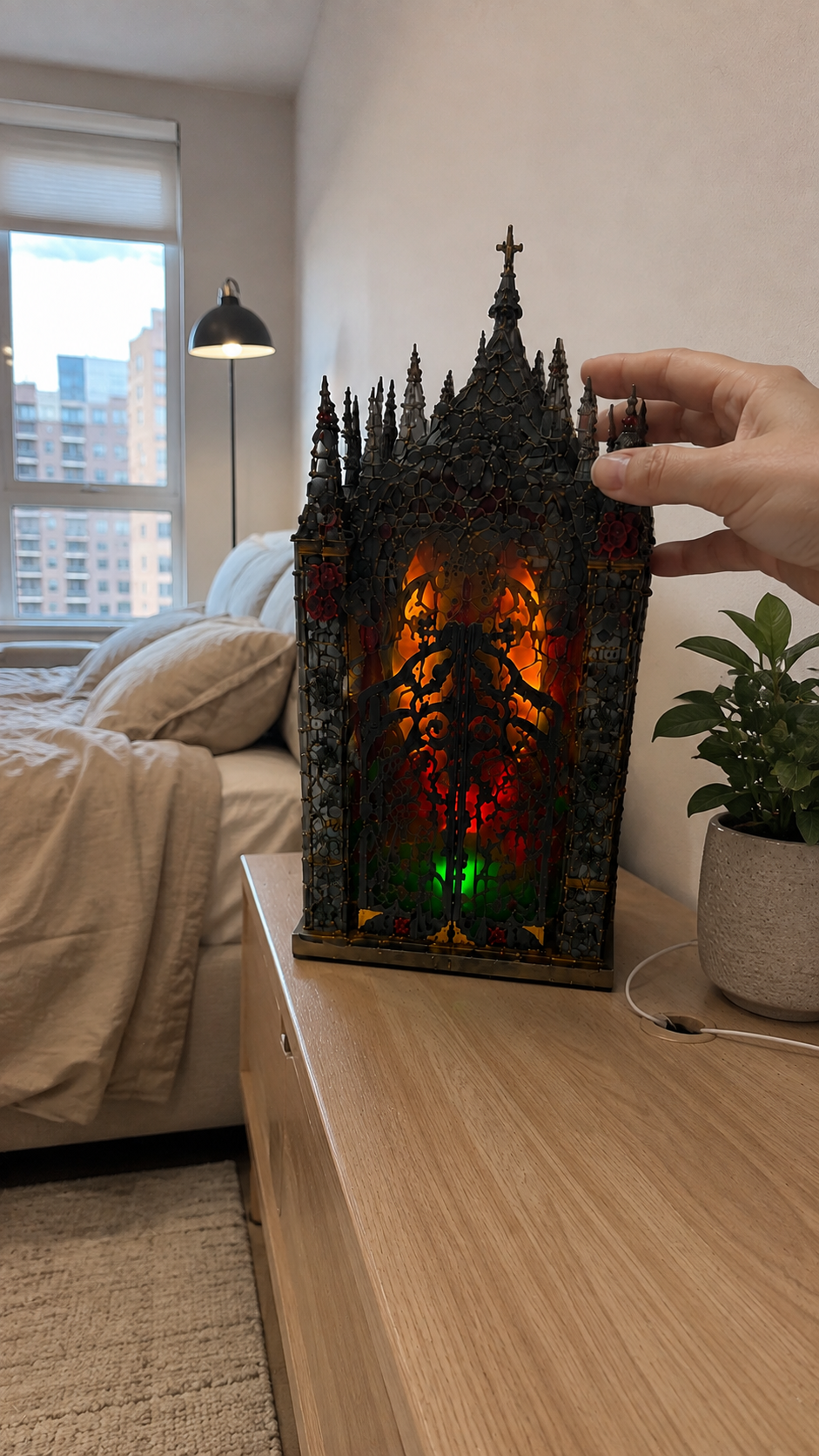 Customer photo of a Lorelight book nook on a bookshelf